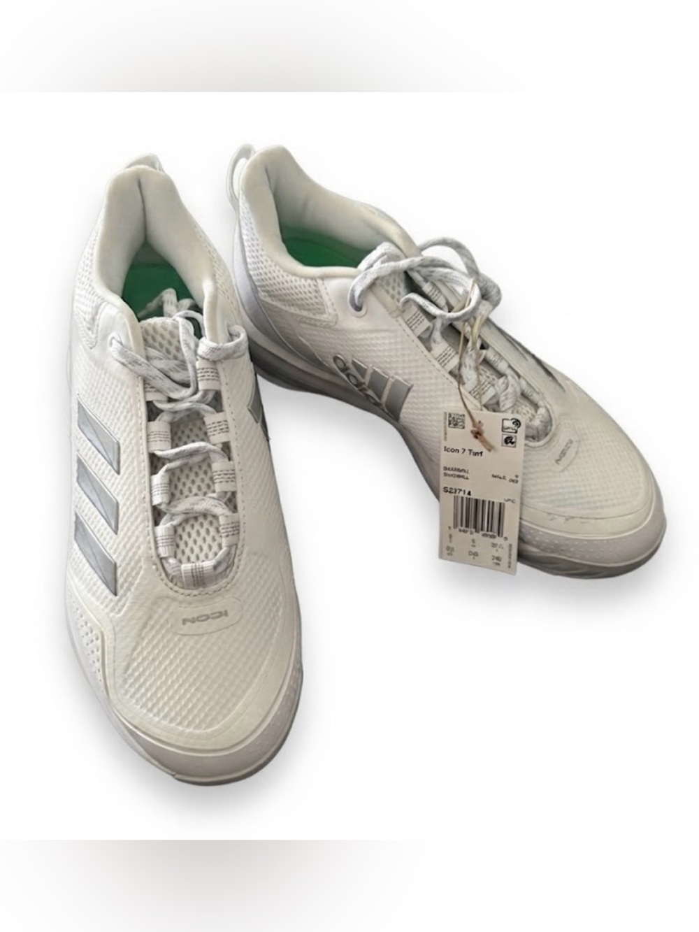 adidas Men's White Athletic Sneakers with Silver Stripes icon turf 7